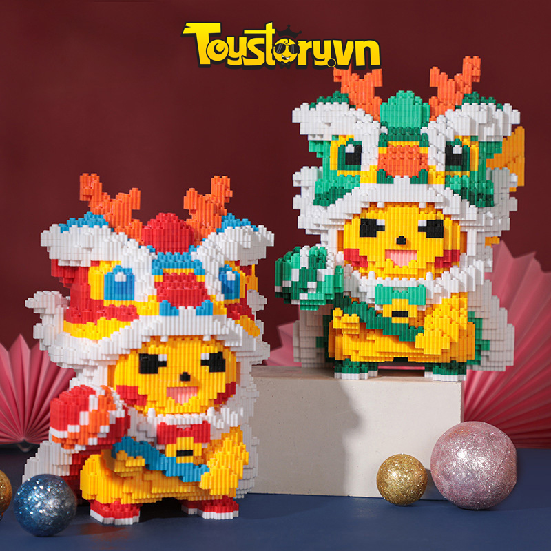 Đồ chơi lắp ráp Non-Lego Pokemon Pikachu Múa Lân Đỏ 2697 PCS LEGOPK18033
