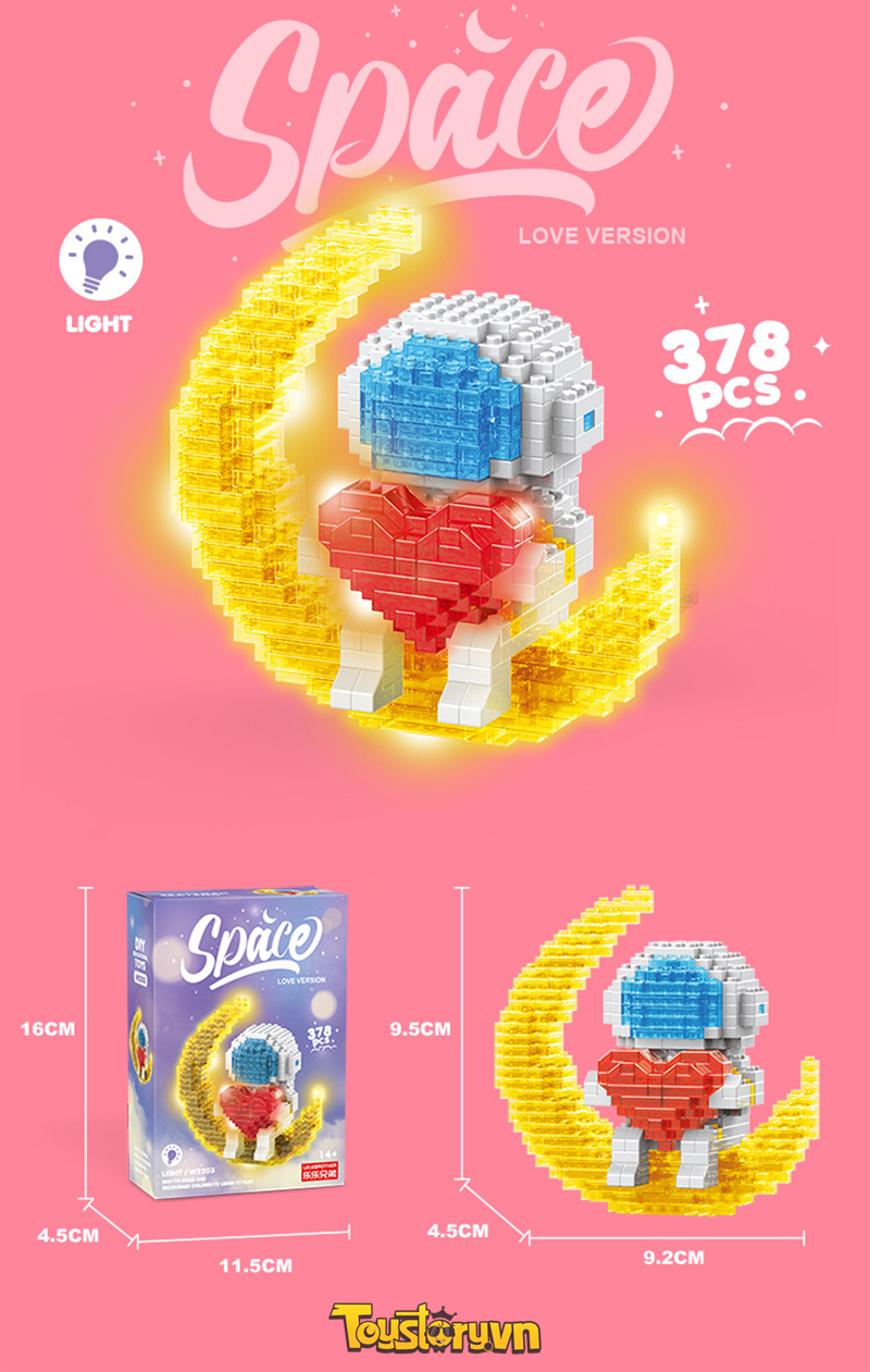 Mô hình lắp ráp Lego Mini Phi Hành gia có đèn LED phát sáng ôm trái tim LEGOW2203
