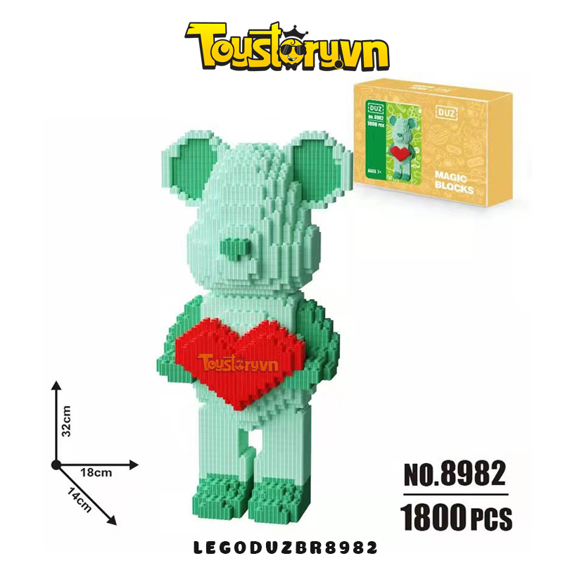 Lego Gấu Bearbrick 32cm Gấu Ôm Tim Màu Xanh LEGODUZBR8982