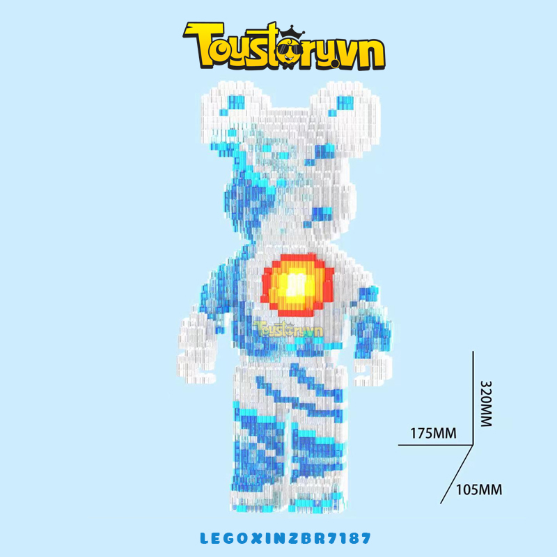 Lego Gấu Bearbrick 32cm Xanh - Trắng Có LED phát sáng Tặng kèm Búa LEGOXINZBR7187