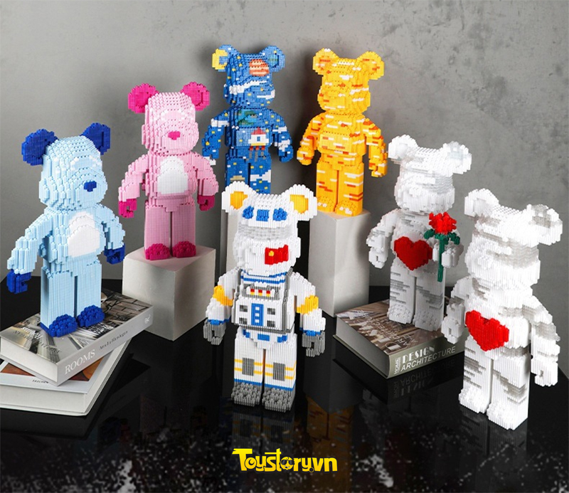 Lego Gấu BearBrick 45cm 3D màu Trắng Trái Tim Có Đèn LED Full Box Size Lớn LEGOXINZBR1747