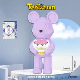Lego Gấu BearBrick 45cm Màu Tím ôm bó hoa Full Box Size Lớn Tặng kèm Búa LEGOXINZBR1743