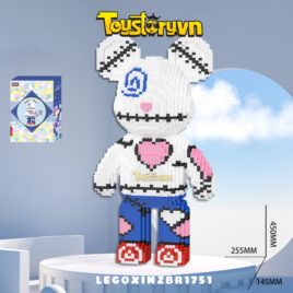 Lego Gấu BearBrick 45cm XINZ đẹp màu trắng trái tim, quần xanh dương Tặng kèm Búa - LEGOXINZBR1751