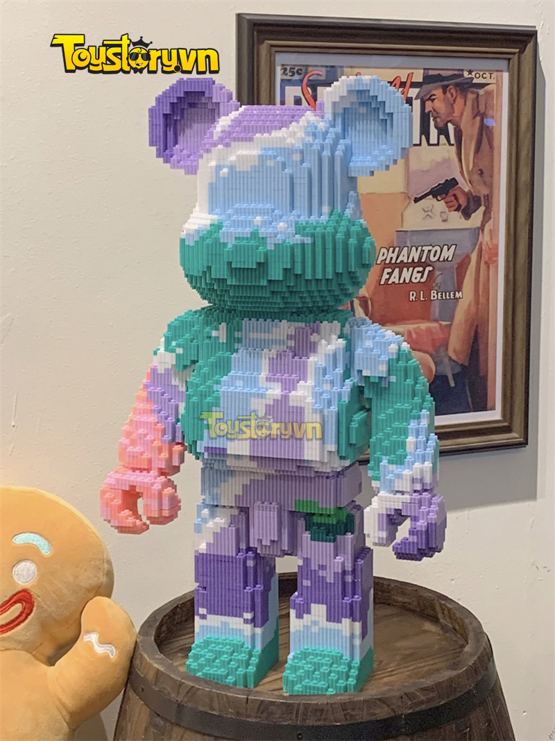 Lego gấu Bearbrick 54cm màu loang Xanh Lá Tím, có ngăn kéo Size lớn LEGOHAIBR59033