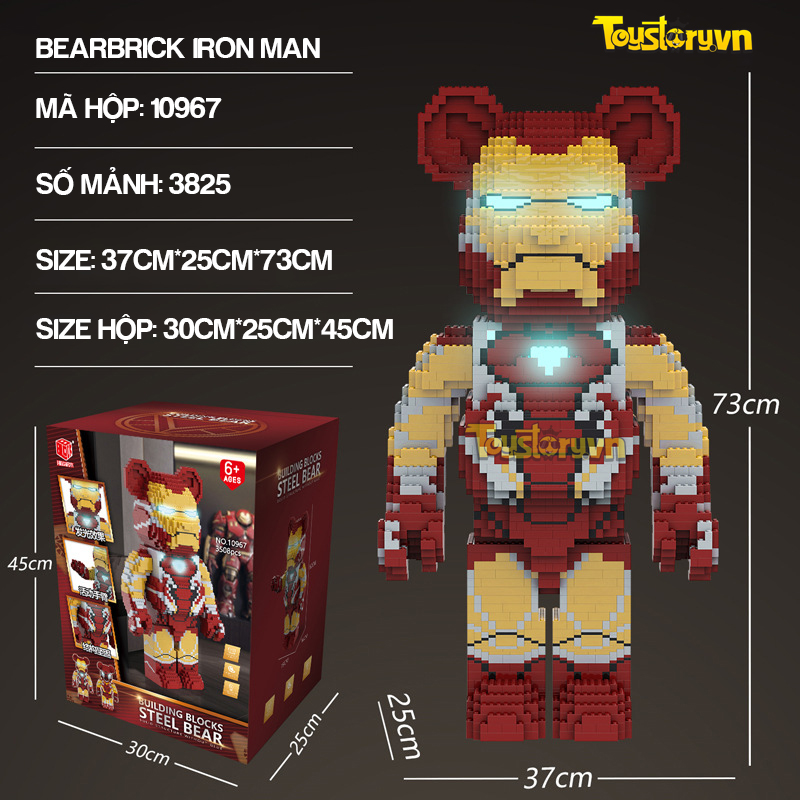 Lego Bearbrick 73Cm Iron Man Khổng Lồ Có Đèn Led Legobrxj10967